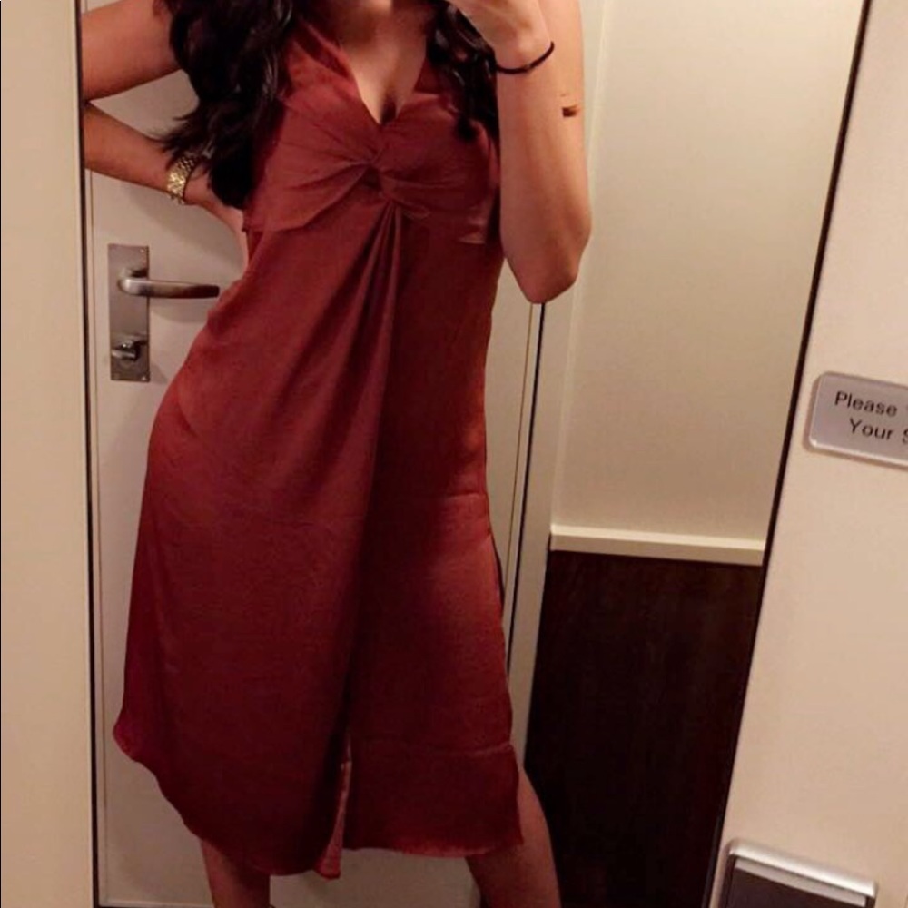 State of Being - Flowy Silk Midi Dress Rust Medium